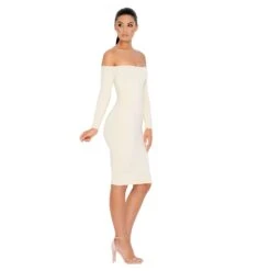 Bare Enough Off The Shoulder Double Layered Midi Dress In Ivory -Women Clothes Shop 1095 cream edit5