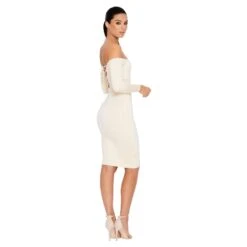 Bare Enough Off The Shoulder Double Layered Midi Dress In Ivory -Women Clothes Shop 1095 cream edit8