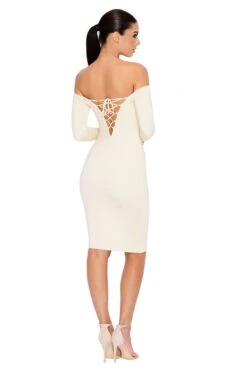 Bare Enough Off The Shoulder Double Layered Midi Dress In Ivory -Women Clothes Shop 1095 cream thumb2 crop2x3