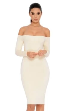 Bare Enough Off The Shoulder Double Layered Midi Dress In Ivory -Women Clothes Shop 1095 cream thumb crop2x3