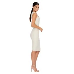 Down In The Deets Lace Plunge Midi Dress In Cream -Women Clothes Shop 1313 cream edit6