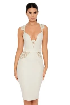 Down In The Deets Lace Plunge Midi Dress In Cream -Women Clothes Shop 1313 cream thumb crop2x3