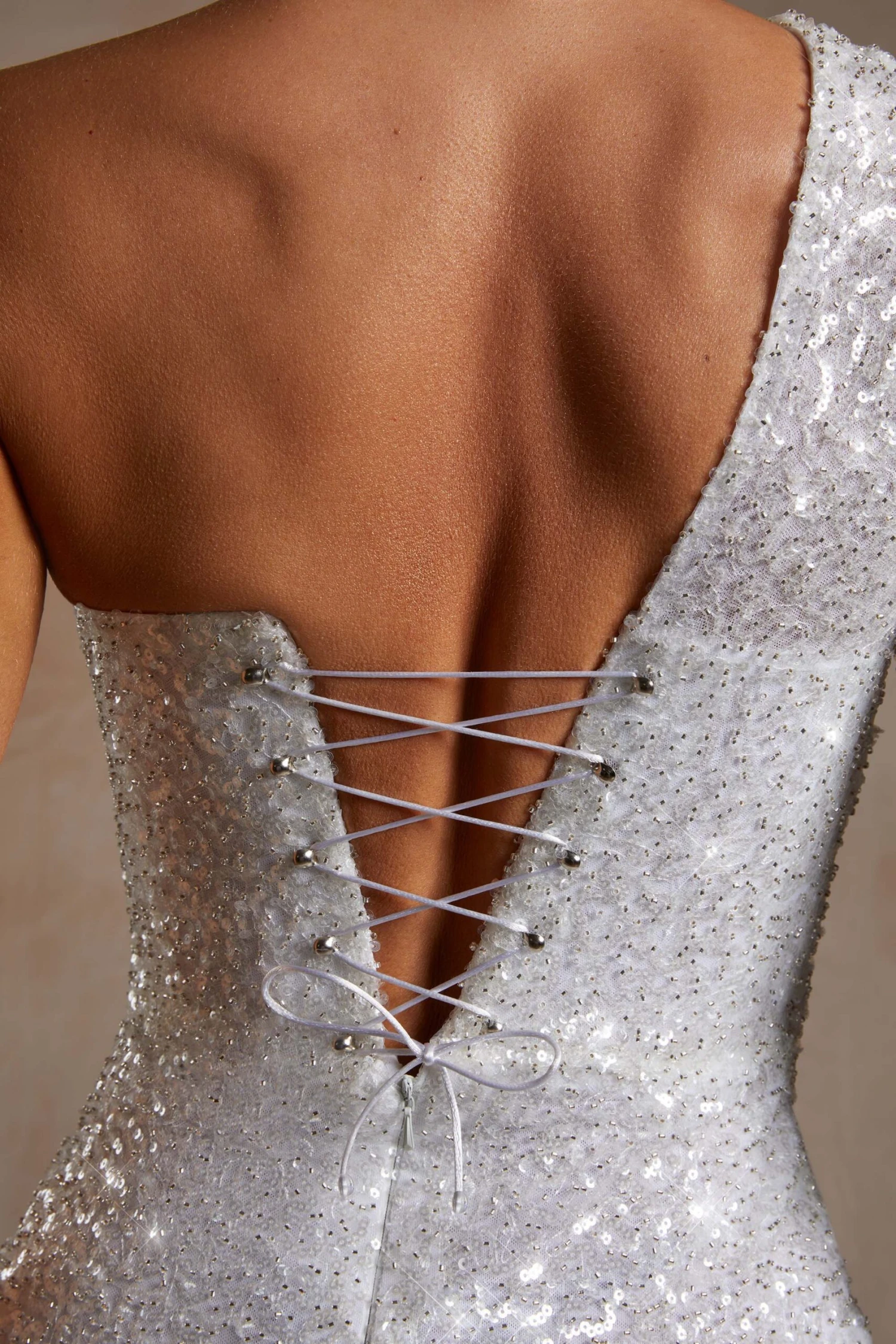 Hand Embellished Couture Draped One Shoulder Mini Dress In White 7 Hand Embellished Couture Draped One Shoulder Mini Dress In White - Image 5