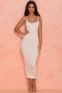 Catch Feels Double Layered Midi Dress In Cream