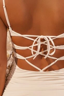 Cross It Off Tie Back Ruched Mini Dress In Ivory -Women Clothes Shop 2430 9 cross it off ivory ruched bust flattering mini dress 1