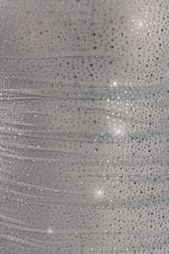 Ruched Mesh Embellished Mini Dress In Silver -Women Clothes Shop 2733 2 into the spotlight silver embelished ruched spaghetti strap mini dress 2