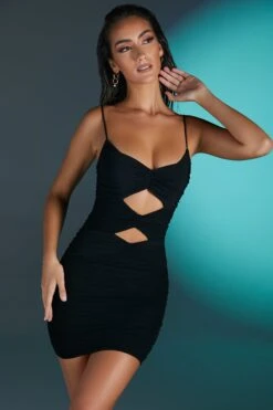 Cut Out Ruched Mini Dress In Black -Women Clothes Shop 2741 3 catch em out black cutout bodycon minidress