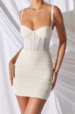Mesh Bodycon Corset Mini Dress In Ivory -Women Clothes Shop 2766 3 overload ivory mesh bustier boning bodycon mini dress