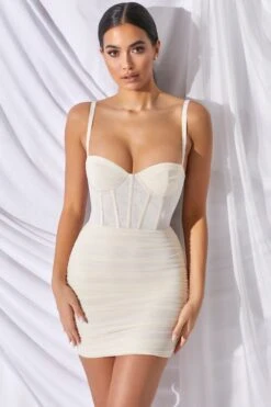 Mesh Bodycon Corset Mini Dress In Ivory -Women Clothes Shop 2766 9 overload ivory mesh bustier boning bodycon mini dress