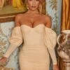 Can’t Get Enough Bardot Puff Sleeve Mini Dress In Cream -Women Clothes Shop 2907 1 cant get enough cream off shoulder puff sleeve ruched bustier mini dress