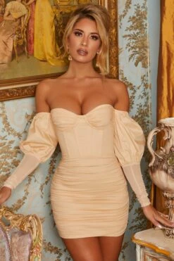 Can’t Get Enough Bardot Puff Sleeve Mini Dress In Cream 18 Can’t Get Enough Bardot Puff Sleeve Mini Dress In Cream -Women Clothes Shop 2907 5 cant get enough cream off shoulder puff sleeve ruched bustier mini dress