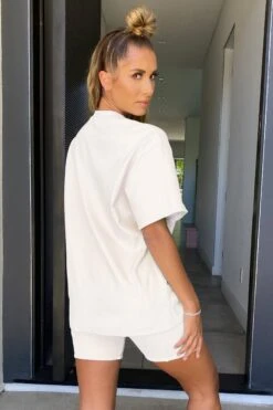 Here’s The Tee Oversized T-Shirt Dress In Cream -Women Clothes Shop 2948 cream top back 1