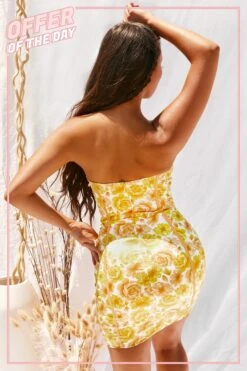 Strapless Satin Mini Dress In Lemon -Women Clothes Shop 2974 lemon back