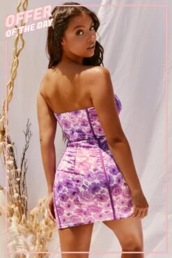 Strapless Satin Mini Dress In Lilac -Women Clothes Shop 2974 9 time to blossom lilac strapless sweetheart neck panels piping floral mini dress 1