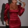 Ruched Puff Sleeve Satin Mini Dress In Red -Women Clothes Shop 3505 1 precious jewel red ruched satin puff sleeve bust flattering mini dress d00eb9c6 216c 4668 b405 ac5a3b48e8b9