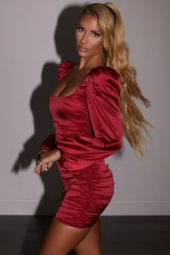 Ruched Puff Sleeve Satin Mini Dress In Red 13 Ruched Puff Sleeve Satin Mini Dress In Red -Women Clothes Shop 3505 7 precious jewel red ruched satin puff sleeve bust flattering mini dress