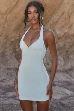 Halter Neck Mini Dress In Green -Women Clothes Shop 3895 3 its a wrap green plunge v neck halter mini dress 2