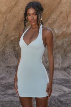 Halter Neck Mini Dress In Green -Women Clothes Shop 3895 5 its a wrap green plunge v neck halter mini dress 2