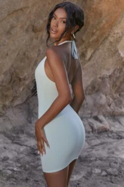 Halter Neck Mini Dress In Green -Women Clothes Shop 3895 8 its a wrap green plunge v neck halter mini dress 2