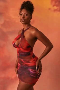 Crossover Ruched Mesh Mini Dress In Orange -Women Clothes Shop 3940 15 out of this world orange tie dye mesh key hole wrapped front ruched mini dress 1