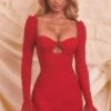 Ruched Mesh Cut Out Mini Dress In Red -Women Clothes Shop 3985 2 true for you red bust flattering keyhole long bell sleeve ruched mini dress