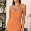 Ruched Hoop Back Mini Dress In Caramel