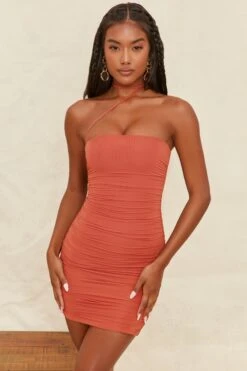 Collar Strap Ruched Mini Dress In Rust