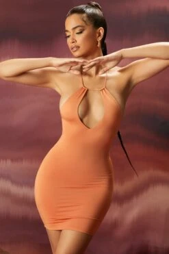 Multi Strap Keyhole Mini Dress In Caramel -Women Clothes Shop 4256 3 tempting fate caramel key hole front double layered mini dress