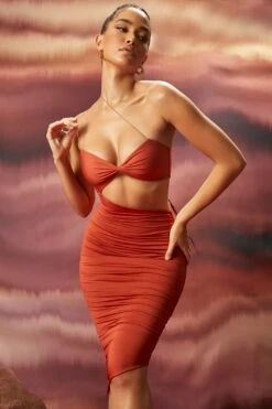 Ruched Asymmetric Midi Dress In Rust 19 Ruched Asymmetric Midi Dress In Rust -Women Clothes Shop 4273 9 entwined rust twist bust cutout asymmetric midi dress