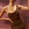 Asymmetric Cowl Neck Mini Dress In Brown 2 Asymmetric Cowl Neck Mini Dress In Brown -Women Clothes Shop 4290 8 lasting lover brown ruched bodycon mini dress