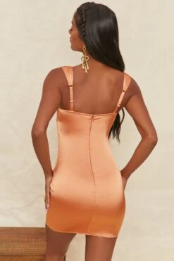 Knot Strap Cowl Mini Dress In Caramel -Women Clothes Shop 4300 8 knot a mirage caramel cowl neck bust flattering satin mini dress