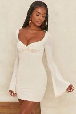 Flare Sleeve Mini Dress In Cream