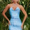 Halter Neck Printed Mesh Mini Dress In Blue -Women Clothes Shop 4311 1 feel the groove blue print cross strap abstract print mini dress