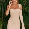 Mesh Asymmetric Off Shoulder Mini Dress In Cream -Women Clothes Shop 4313 4 one for you cream one shoulder drape front corset bodycon mini dress 1