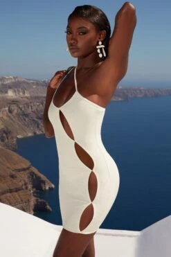 Asymmetric Cut Out Mini Dress In Ivory -Women Clothes Shop 4355 6 beach daze ivory cut out front cross over strappy mini dress 2