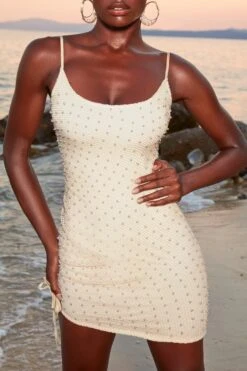 Beaded Crochet Mini Dress In Ivory -Women Clothes Shop 4369 5 dusk ivory assymetrical tie side pearl netted mini dress 1