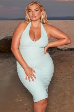 Crochet Plunge Neck Midi Dress In Aqua -Women Clothes Shop 4372 11 azure aqua halter neck plunge bust flattering midiaxi dress 1