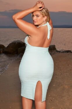 Crochet Plunge Neck Midi Dress In Aqua -Women Clothes Shop 4372 12 azure aqua halter neck plunge bust flattering midiaxi dress 1