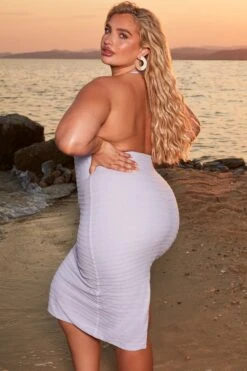 Crochet Plunge Neck Midi Dress In Lilac -Women Clothes Shop 4372 3 azure lilac halter neck plunge bust flattering midiaxi dress 1