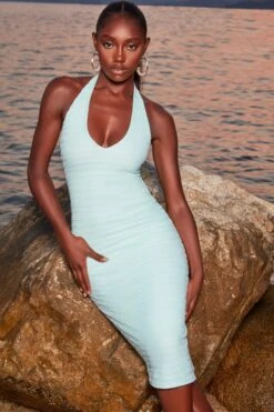 Crochet Plunge Neck Midi Dress In Aqua -Women Clothes Shop 4372 9 azure aqua halter neck plunge bust flattering midiaxi dress 1