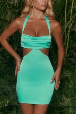 Cut Out Halter Mini Dress In Aqua -Women Clothes Shop 4502 6 hiatus aqua halter neck cut out mini dress 1