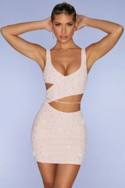 Embellished Cut Out Mini Dress In Blush