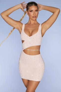 Embellished Cut Out Mini Dress In Blush -Women Clothes Shop 4561 9 Epernay Blush Embellisher Cut Out Mini Dress