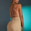 Embellished Multi Strap Mini Dress In Sand