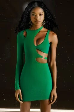 Asymmetric Cut Out Mini Dress In Green -Women Clothes Shop 4576 1 ask about me green cutout bodycon mini dress