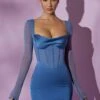 Long Sleeve Mesh Corset Mini Dress In Navy -Women Clothes Shop 4581 1 Lorient Navy Satin Long Sleeve Mini Dress