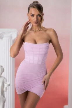 Bandeau Wrap Mini Dress In Pink -Women Clothes Shop 4584 4 agape pink bandeau wrap mini dress 1