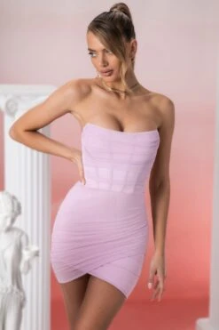 Bandeau Wrap Mini Dress In Pink -Women Clothes Shop 4584 5 agape pink bandeau wrap mini dress 1