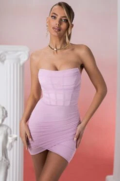 Bandeau Wrap Mini Dress In Pink -Women Clothes Shop 4584 6 agape pink bandeau wrap mini dress 1