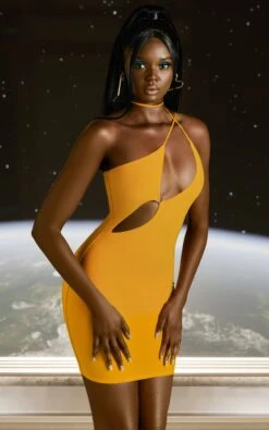 Asymmetric Cut Out Mini Dress In Yellow -Women Clothes Shop 4597 5 flex on you yellow cross strappy ring detail mini dress 1